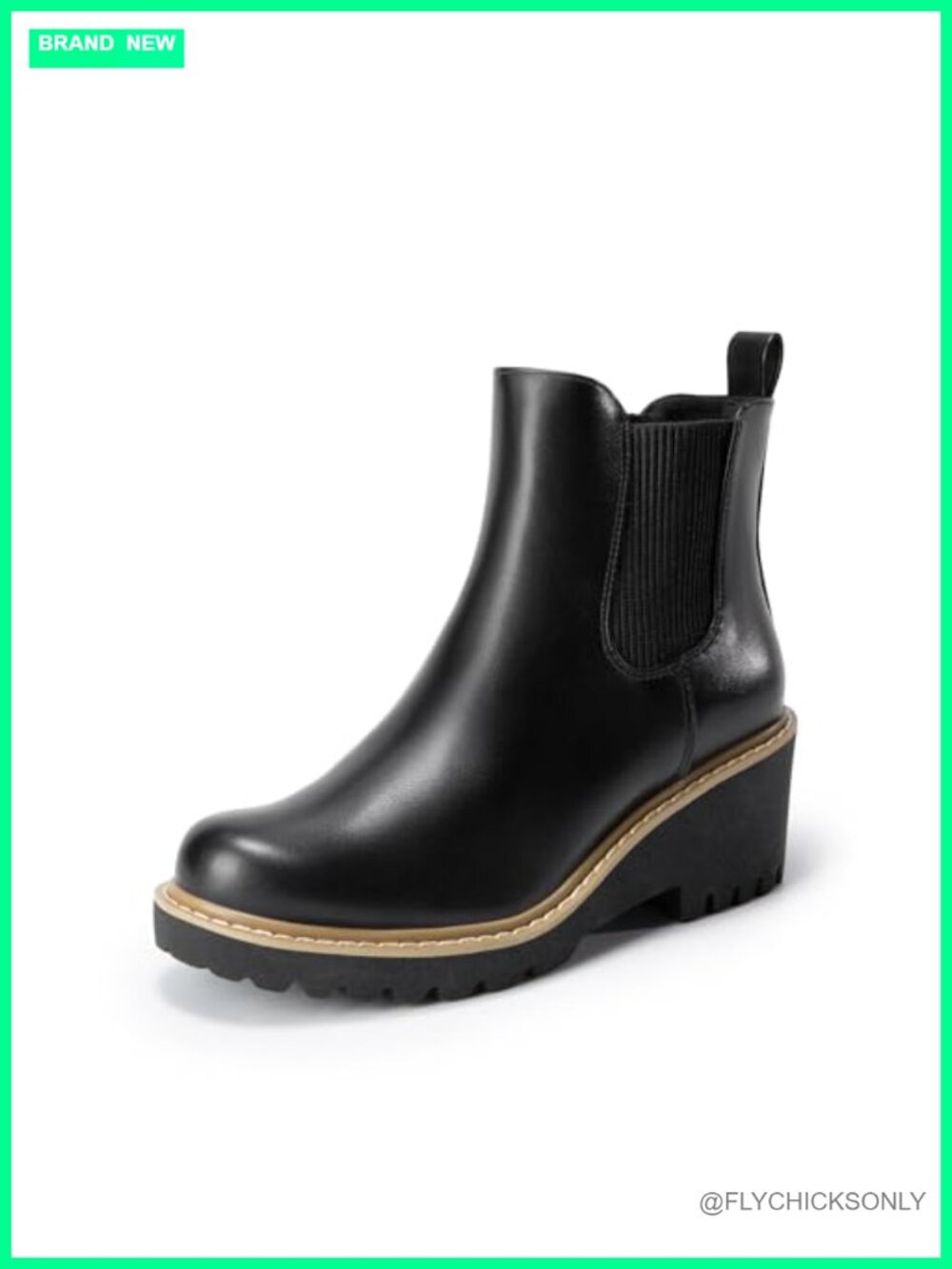 Faux Leather Chelsea Ankle Boots Round Toe Low Wedge Heel Platform Booties